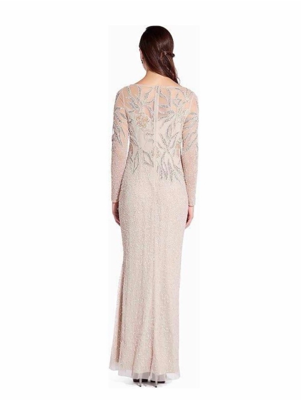 Adrianna Papell Beaded Maxi Gown NWT Size 12 Champagne Silver Formal Dress - Picture 4 of 17
